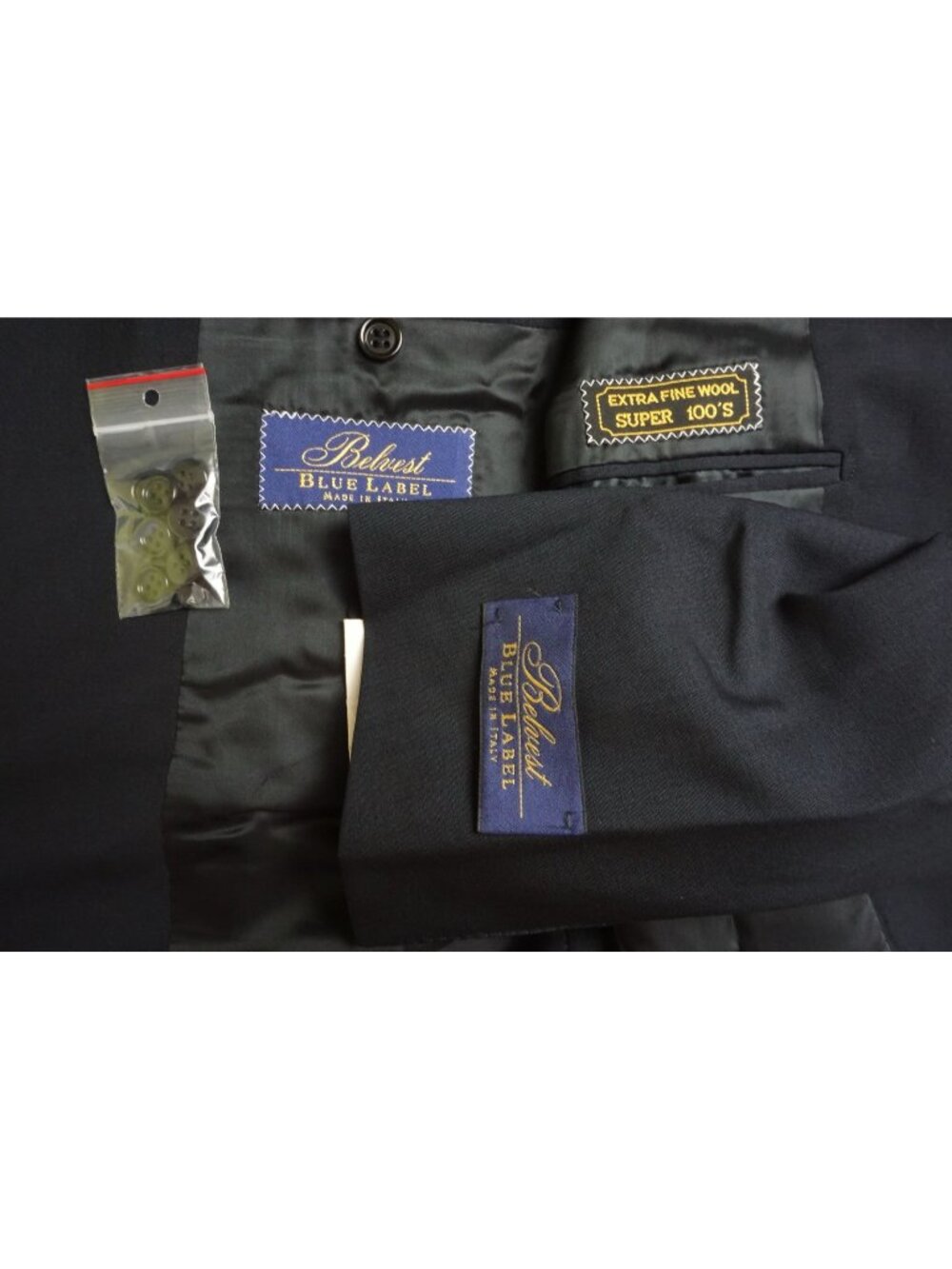 Belvest Blue Label Blue S100s Wool 2 Pc Suit Jacket Pants Sz 44R Brand New